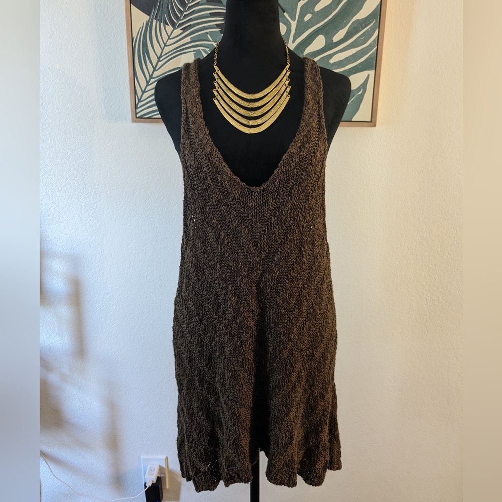 Free People Knit Brown Chevron Sweater Top Size Large